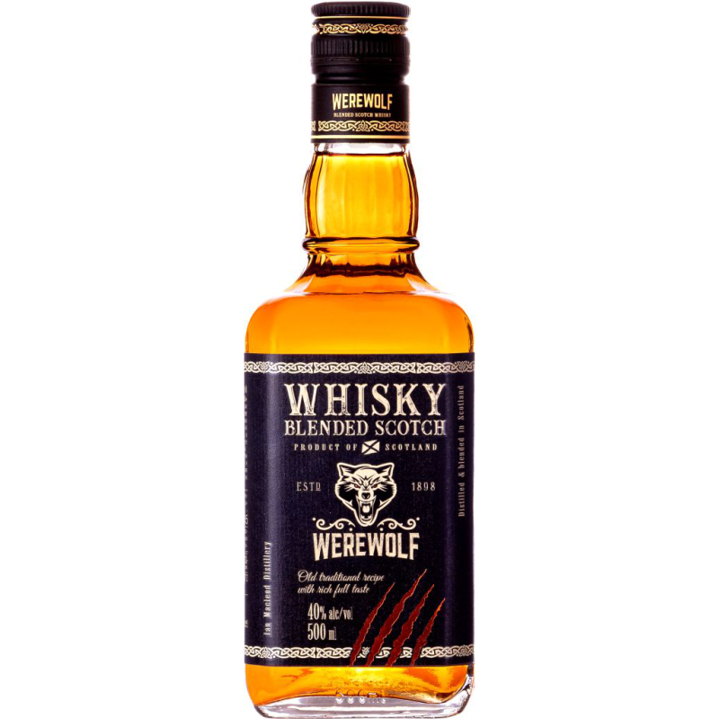 Blended whiskey. Виски Werewolf 0.5л. Whisky Blended Scotch Werewolf. Виски Вервольф 40% ст/б 0,5 л. Виски Вервольф шотландский трехлетний.